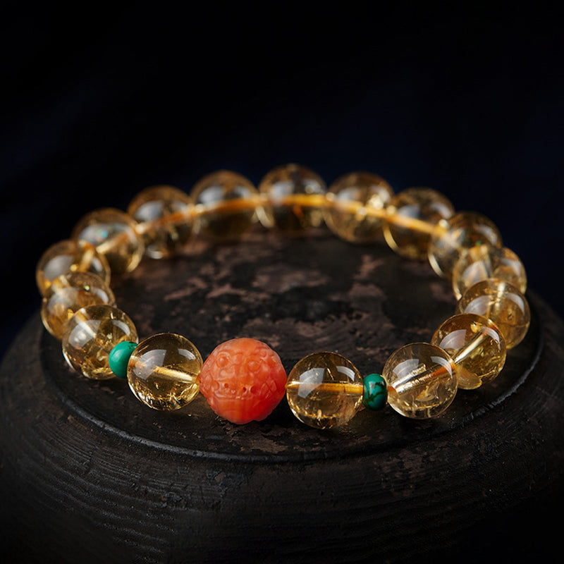 GEMYTHS Citrine With Red Agate Bracelet for Women, Pixiu Ethnic Style Bracelet for Men