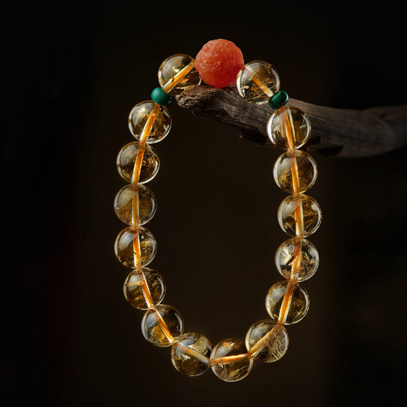 GEMYTHS Citrine With Red Agate Bracelet for Women, Pixiu Ethnic Style Bracelet for Men