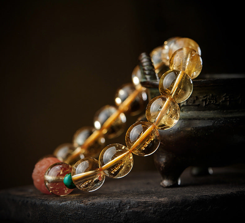 GEMYTHS Citrine With Red Agate Bracelet for Women, Pixiu Ethnic Style Bracelet for Men