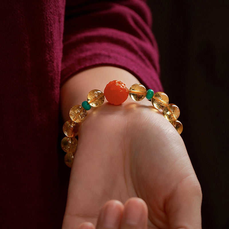 GEMYTHS Citrine With Red Agate Bracelet for Women, Pixiu Ethnic Style Bracelet for Men