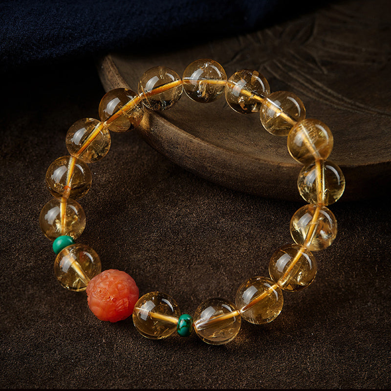 GEMYTHS Citrine With Red Agate Bracelet for Women, Pixiu Ethnic Style Bracelet for Men