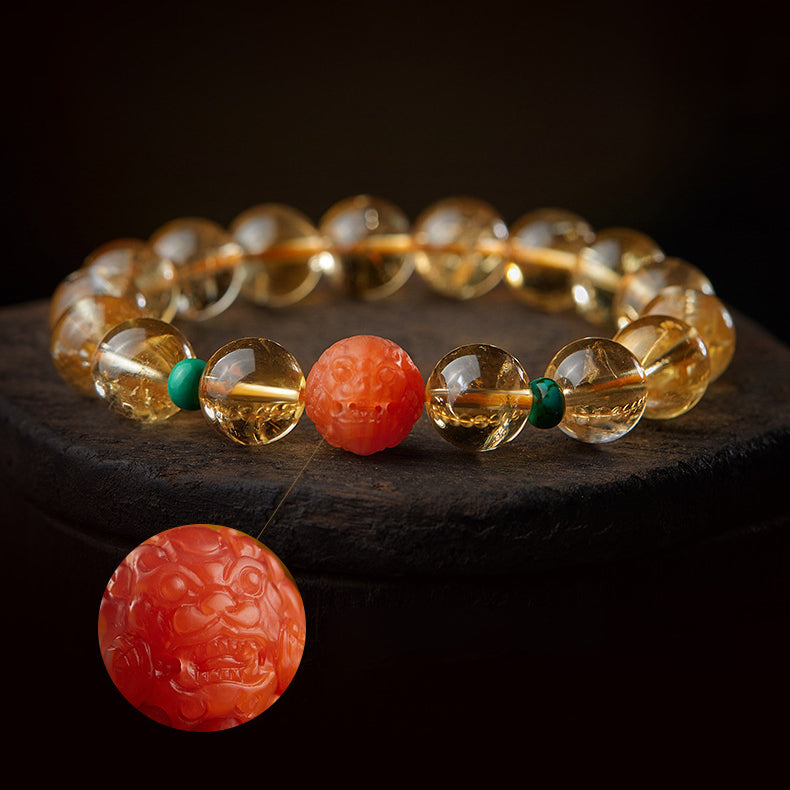 GEMYTHS Citrine With Red Agate Bracelet for Women, Pixiu Ethnic Style Bracelet for Men