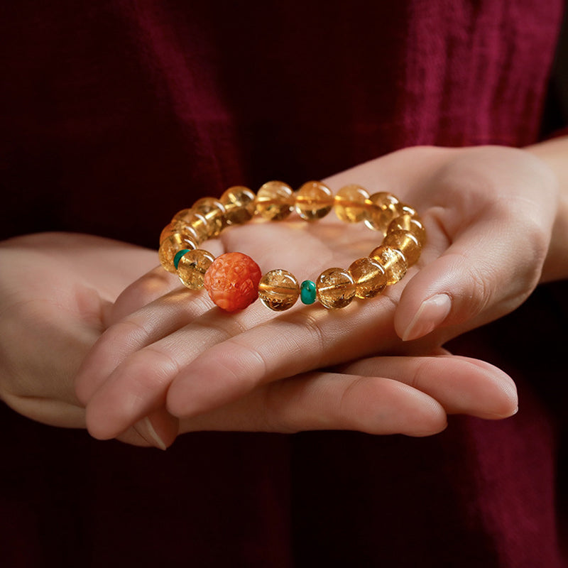 GEMYTHS Citrine With Red Agate Bracelet for Women, Pixiu Ethnic Style Bracelet for Men