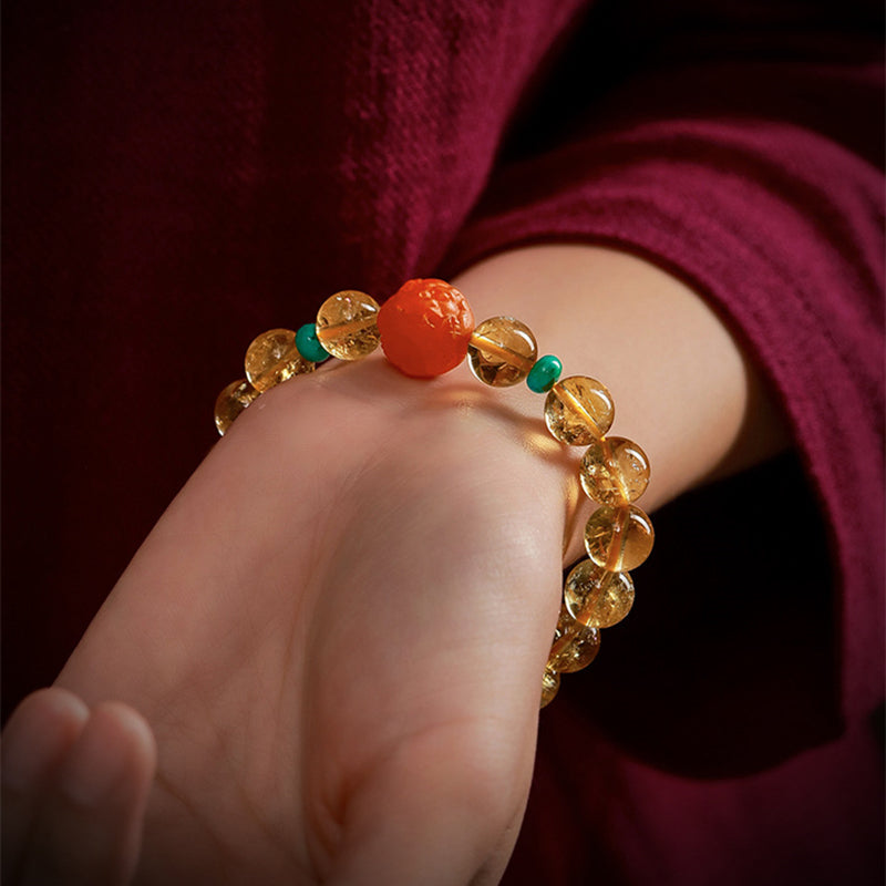 GEMYTHS Citrine With Red Agate Bracelet for Women, Pixiu Ethnic Style Bracelet for Men