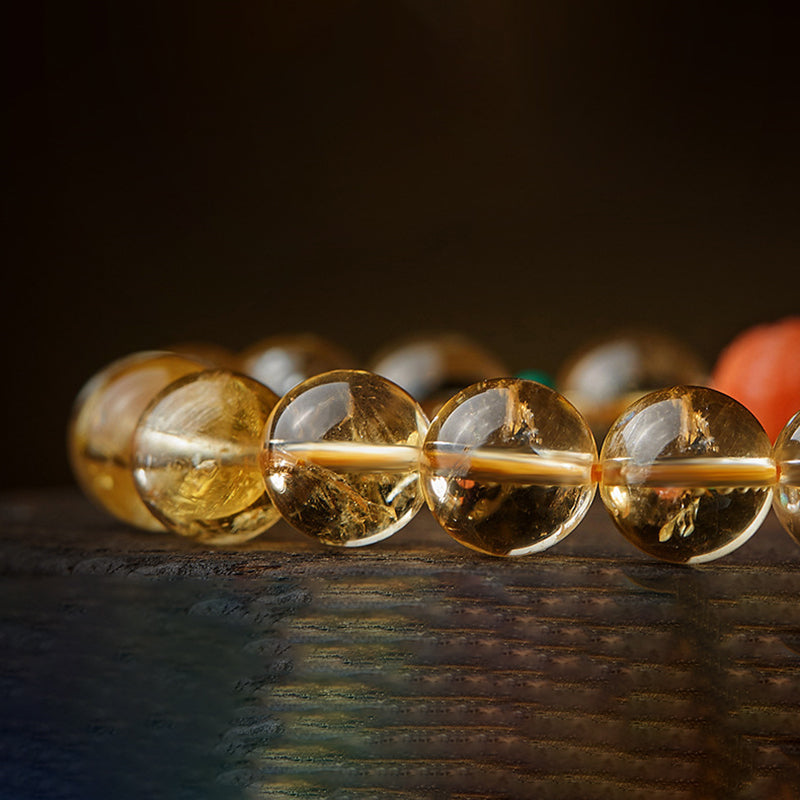 GEMYTHS Citrine With Red Agate Bracelet for Women, Pixiu Ethnic Style Bracelet for Men