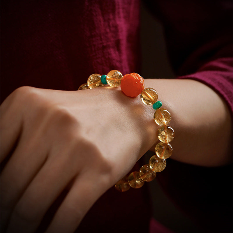 GEMYTHS Citrine With Red Agate Bracelet for Women, Pixiu Ethnic Style Bracelet for Men