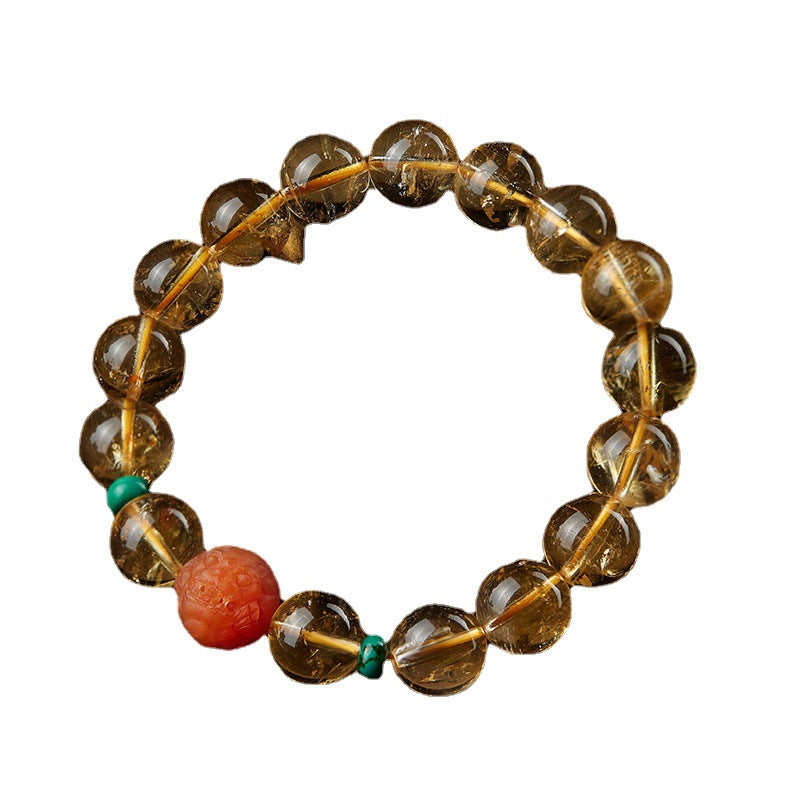 GEMYTHS Citrine With Red Agate Bracelet for Women, Pixiu Ethnic Style Bracelet for Men