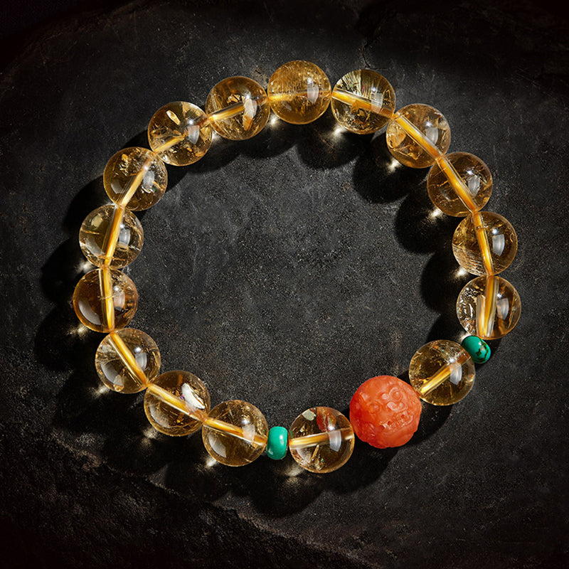 GEMYTHS Citrine With Red Agate Bracelet for Women, Pixiu Ethnic Style Bracelet for Men