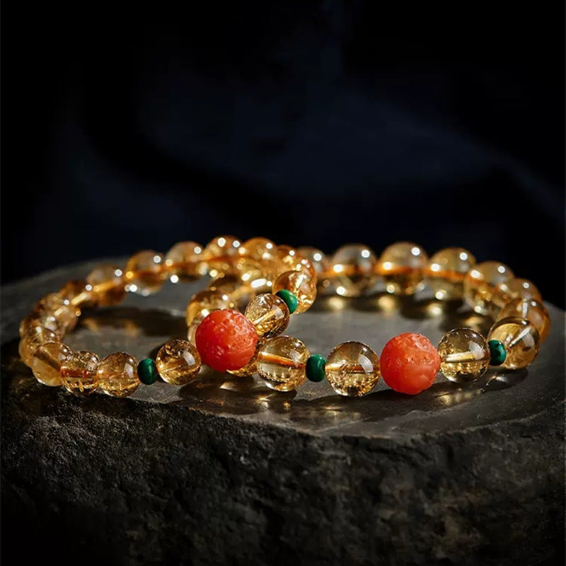 GEMYTHS Citrine With Red Agate Bracelet for Women, Pixiu Ethnic Style Bracelet for Men
