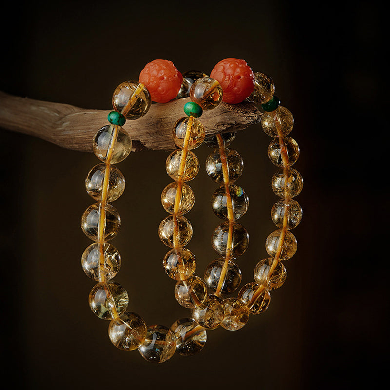 GEMYTHS Citrine With Red Agate Bracelet for Women, Pixiu Ethnic Style Bracelet for Men