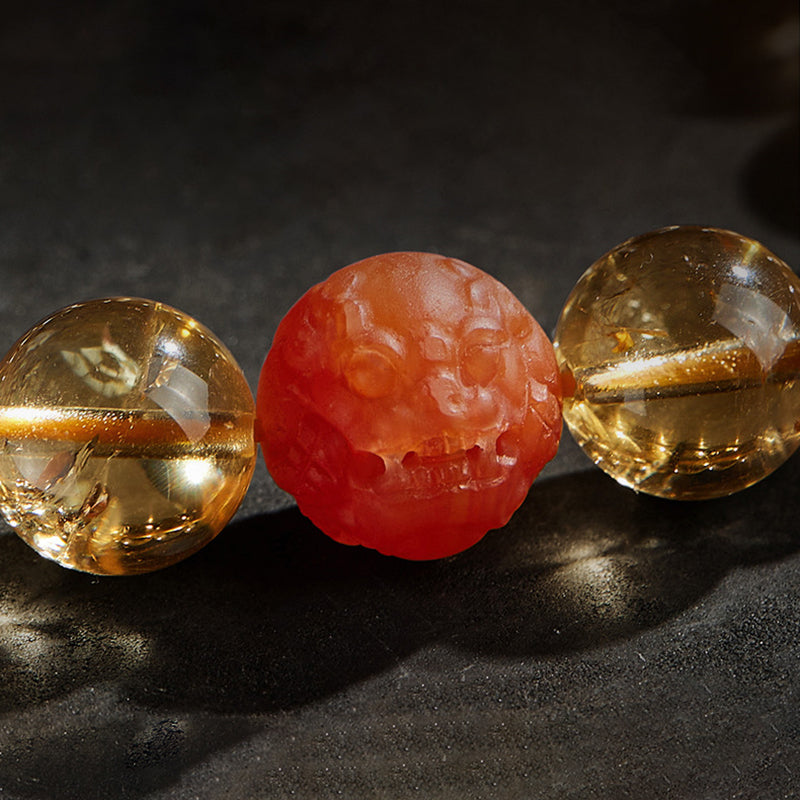 GEMYTHS Citrine With Red Agate Bracelet for Women, Pixiu Ethnic Style Bracelet for Men